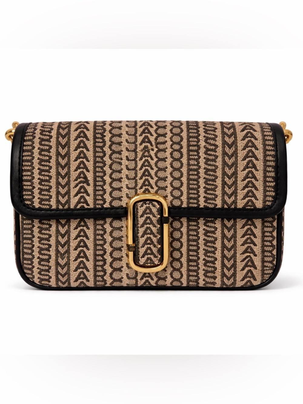 Marc Jacobs Beige & Black Monogram Wristlet with Gold Hardware